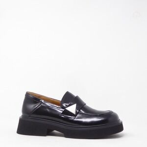 Beau Today Womens Platform Cow Leather Loafers Black Lug Sole Triangle 8.5 / 250